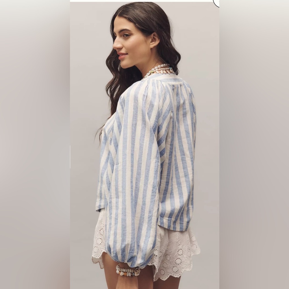 Free People Striped Lace-Up Dolman Blouse in Blue and White sz S - Picture 3 of 7